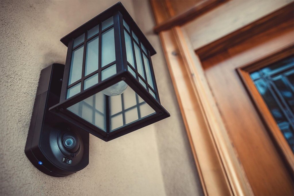 exterior light with security camera